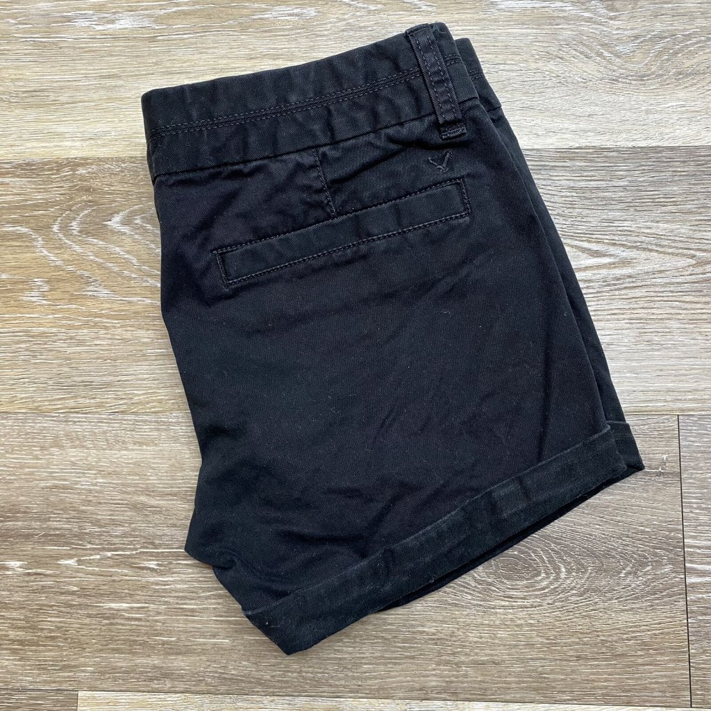 American Eagle Midi Stretch Low Rise Black Denim Jean Shorts Women's Size 2